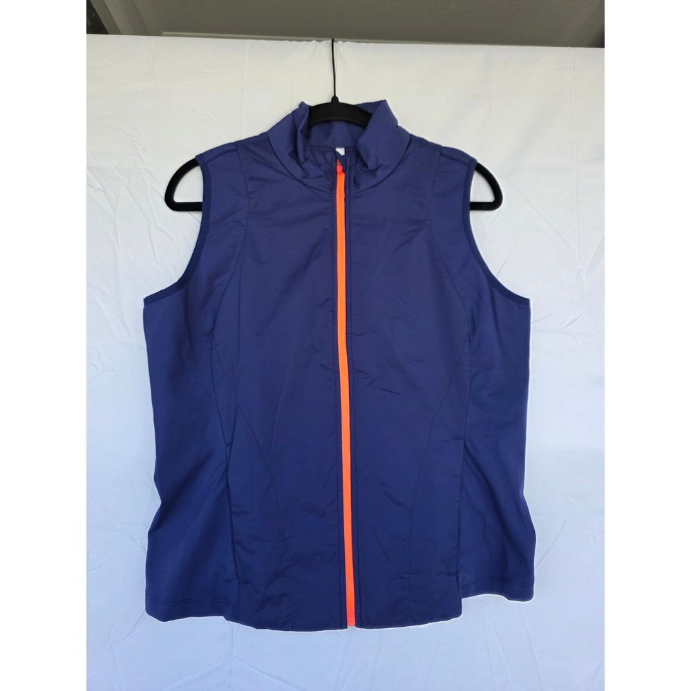 Lucky in Love Tech Performance Vest Navy Blue Neon Orange Zip Womens Medium - Picture 1 of 9